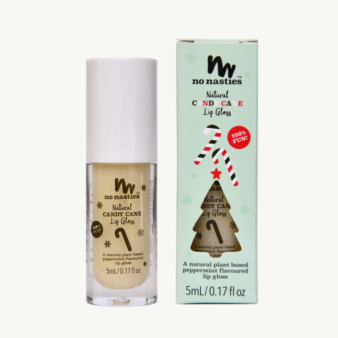 Natural Kids Lip Gloss Wands: LIMITED EDITION CHRISTMAS - Candy Cane Peppermint - Shimmery Clear