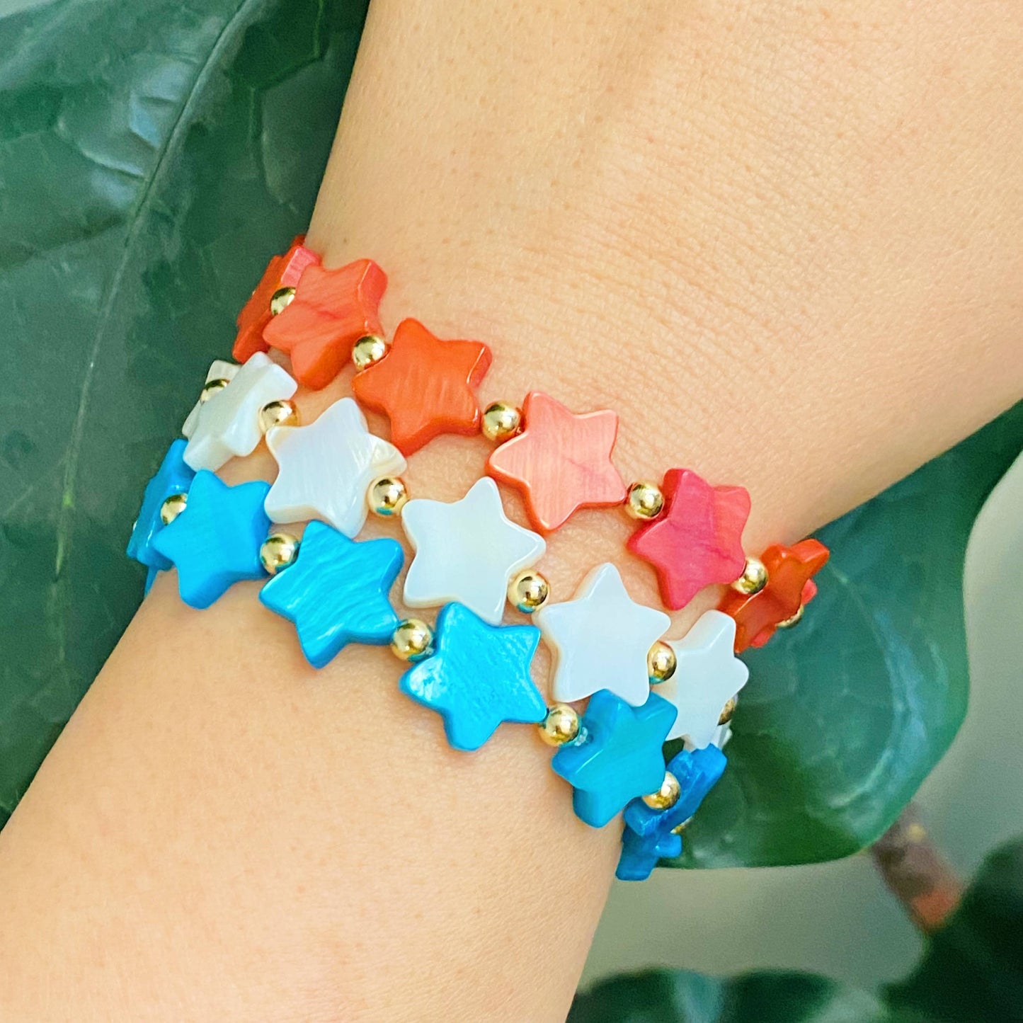 Shelly Star Stretch Bracelet: Cream