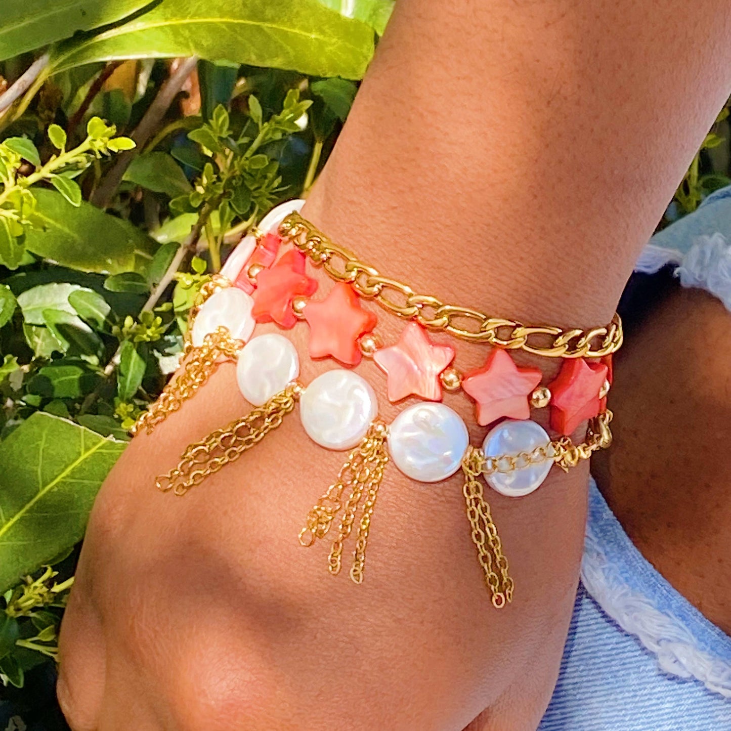 Shelly Star Stretch Bracelet: Cream