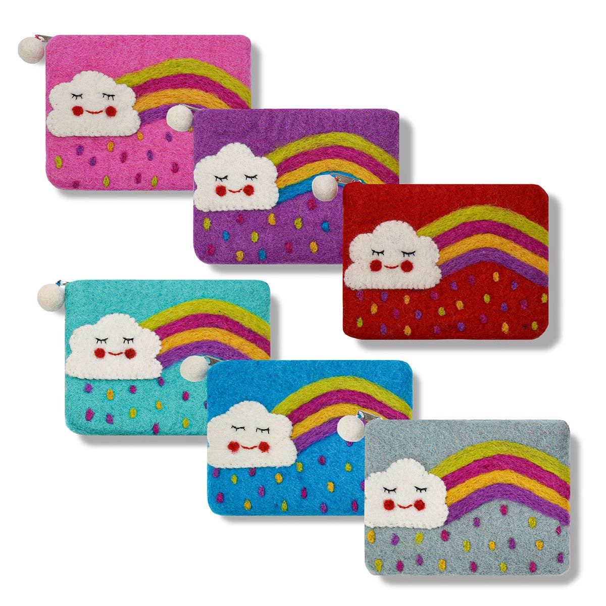 Cloud and Rainbow with Raindrop Design Coin Purse: Aqua