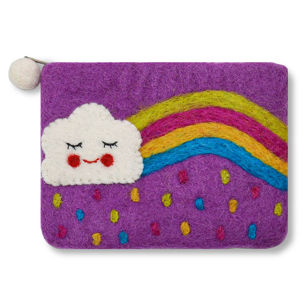 Cloud and Rainbow with Raindrop Design Coin Purse: Aqua