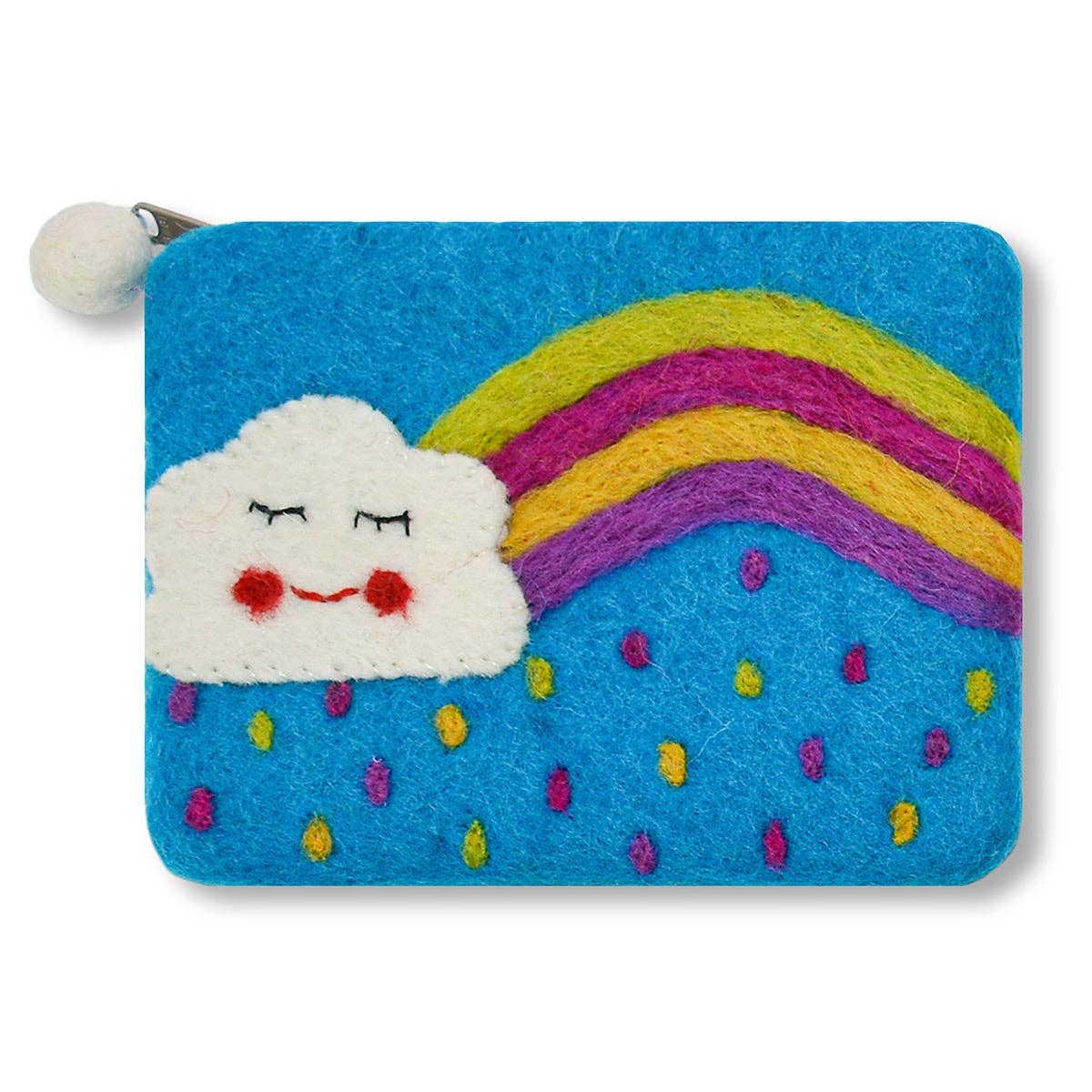 Cloud and Rainbow with Raindrop Design Coin Purse: Aqua