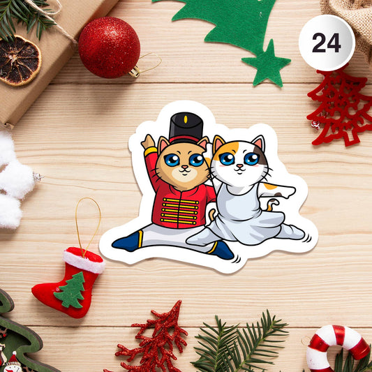 Paw De Deux Nutcat Nutcracker Sticker, Christmas Sticker