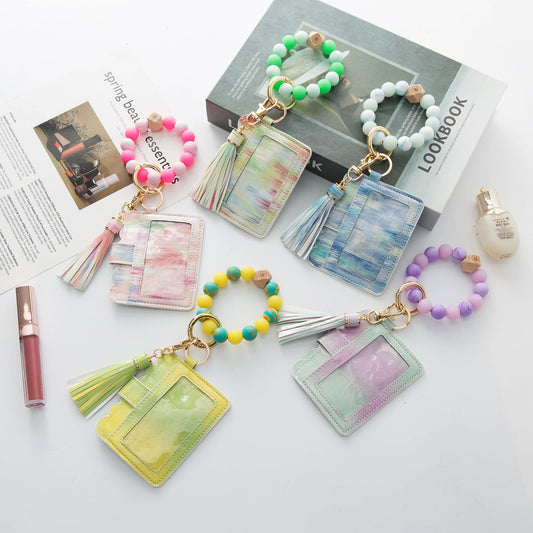 Silicone Wristlet - Glitter Wallet Keychain Bangle (Star)