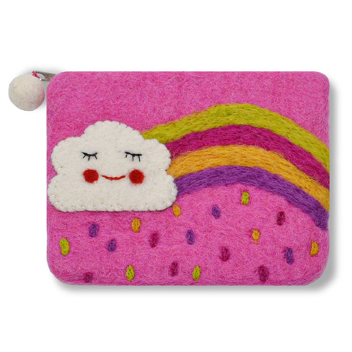 Cloud and Rainbow with Raindrop Design Coin Purse: Aqua