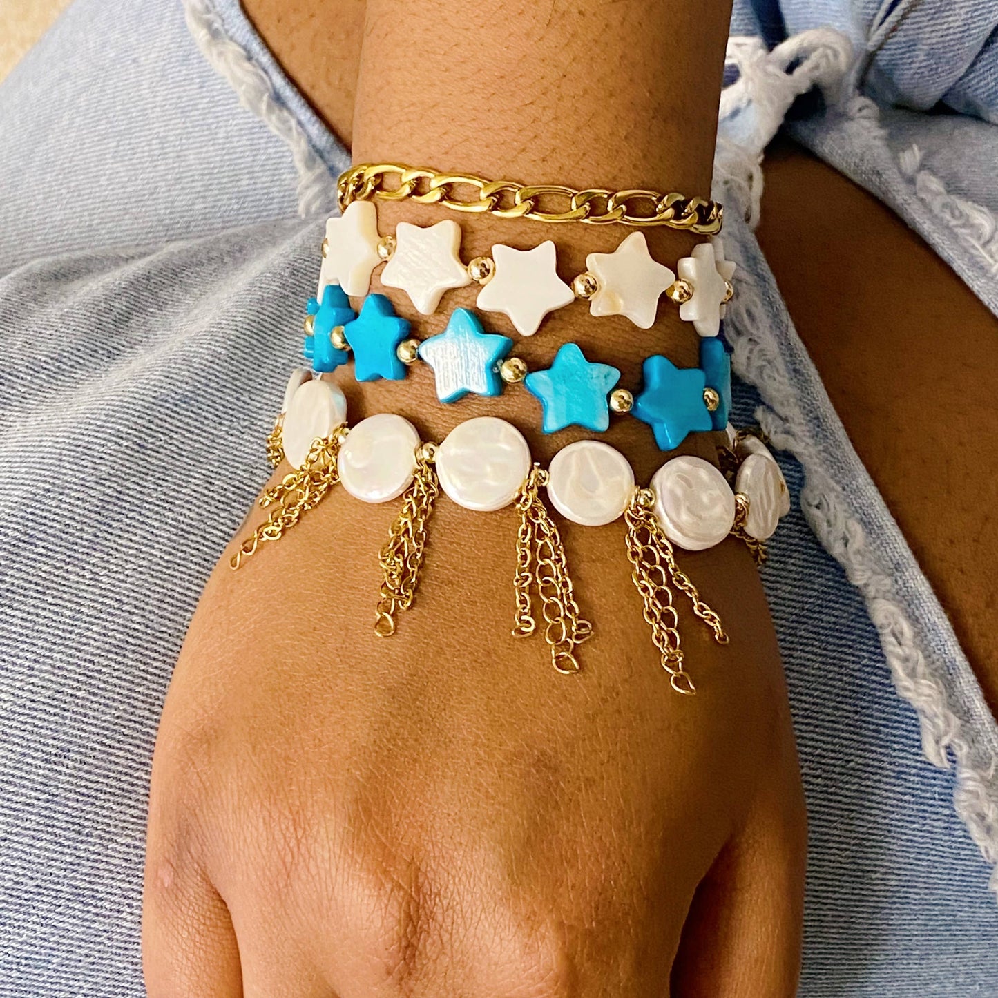 Shelly Star Stretch Bracelet: Blue