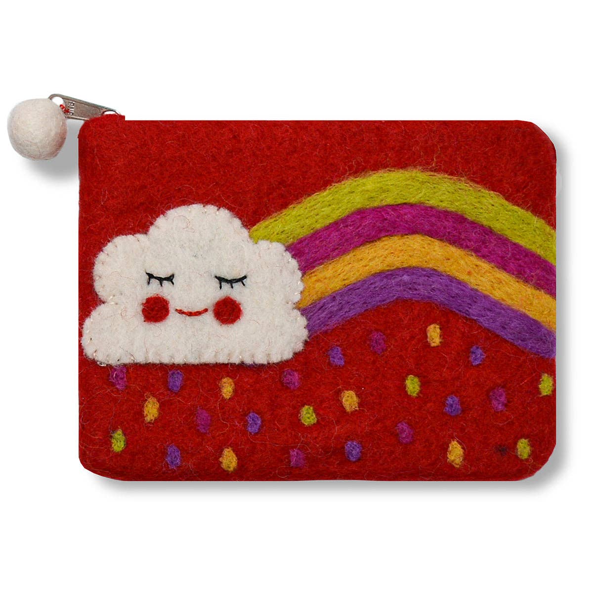 Cloud and Rainbow with Raindrop Design Coin Purse: Aqua