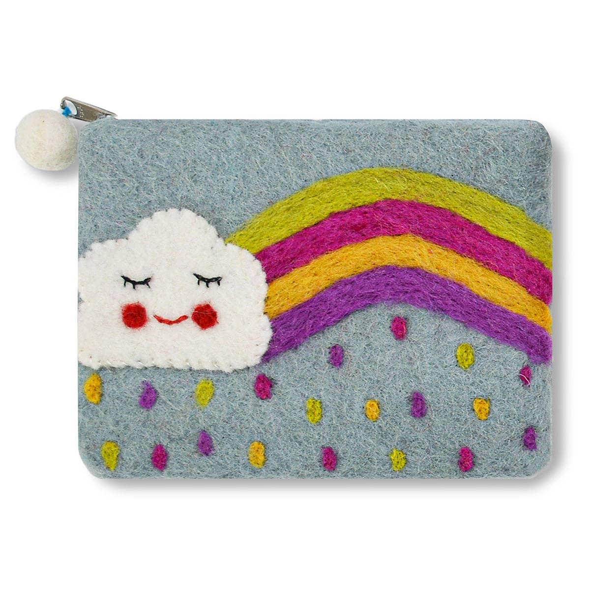 Cloud and Rainbow with Raindrop Design Coin Purse: Aqua