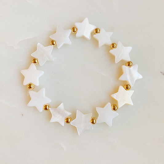 Shelly Star Stretch Bracelet: Cream