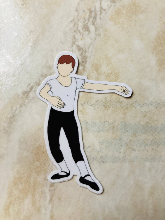 Boy Ballet Dancer Silhouette Dance Vinyl Sticker,  3" x 2": Black Tights/Black Shoes/Brown Hair