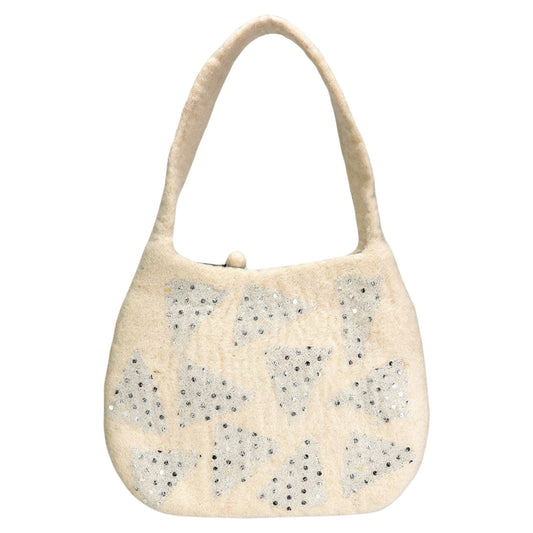 Felted sequin Dot Handbag: White