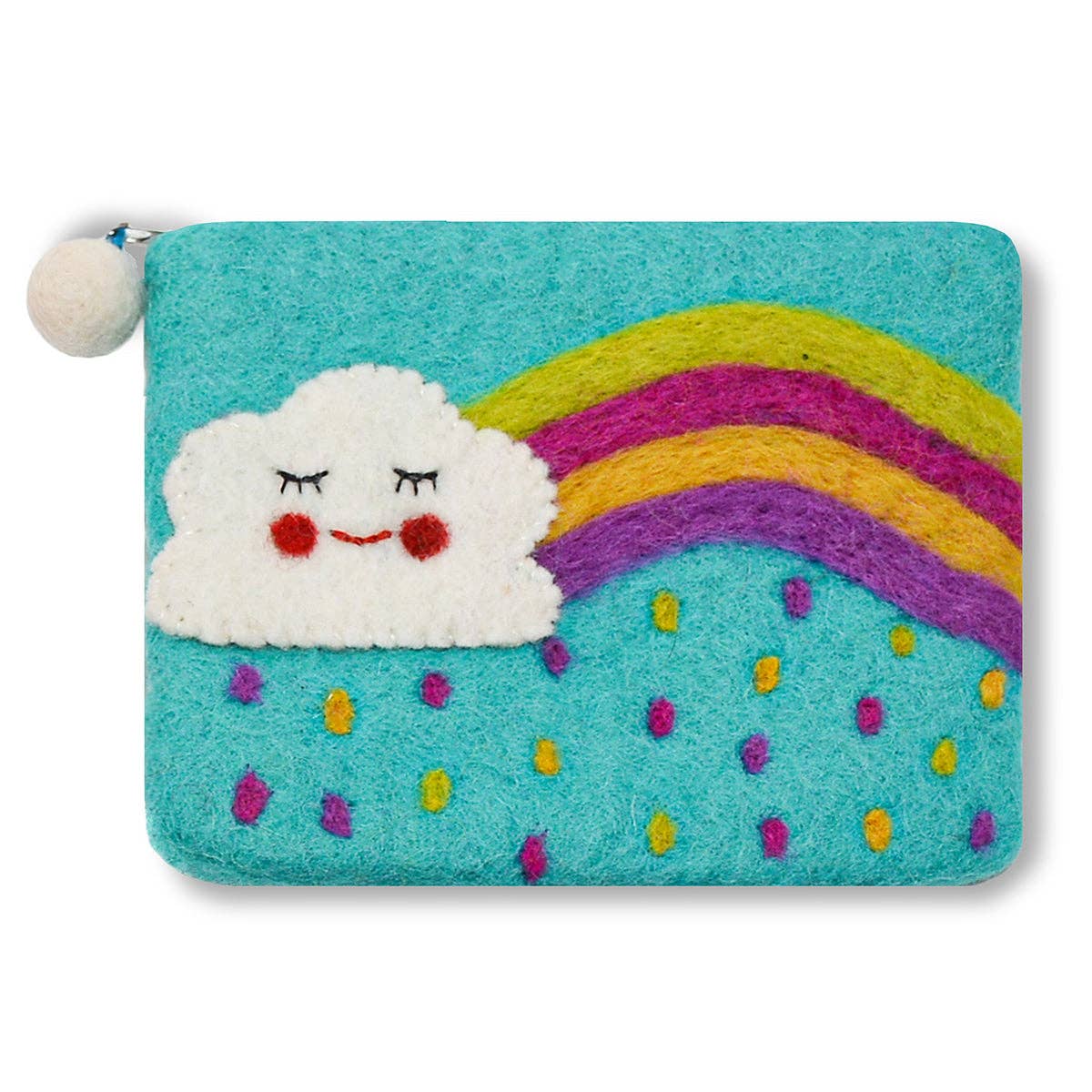 Cloud and Rainbow with Raindrop Design Coin Purse: Aqua