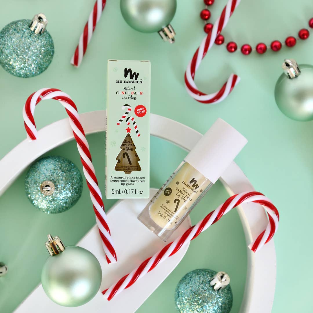 Natural Kids Lip Gloss Wands: LIMITED EDITION CHRISTMAS - Candy Cane Peppermint - Shimmery Clear