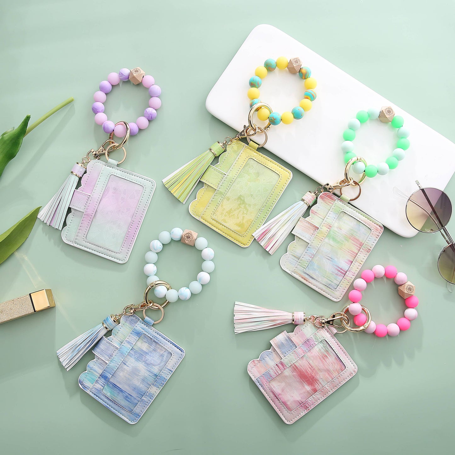 Silicone Wristlet - Glitter Wallet Keychain Bangle (Star)