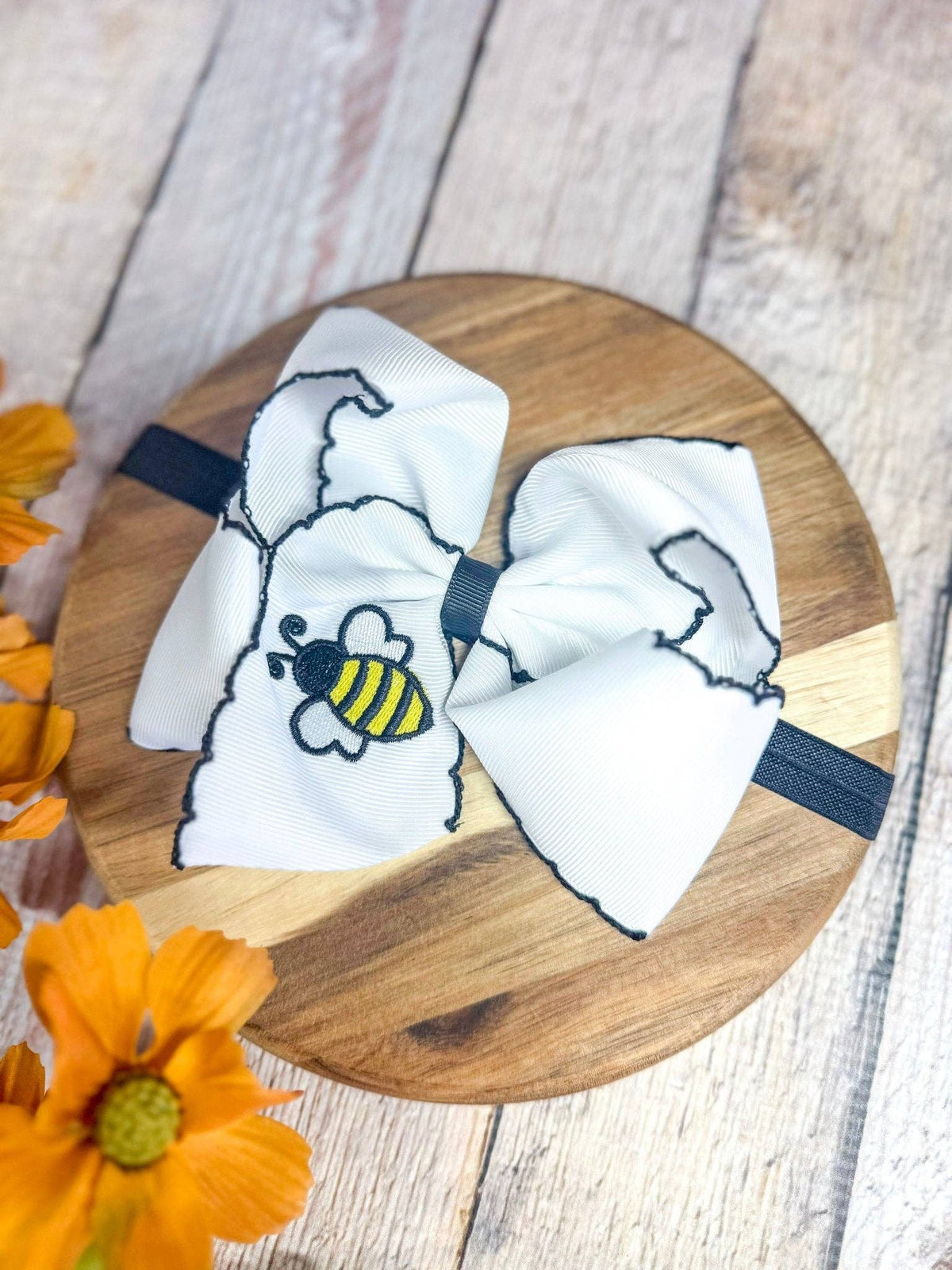 Bumblebee Embroidered Moonstitch Hair Bow | Clip or Headband