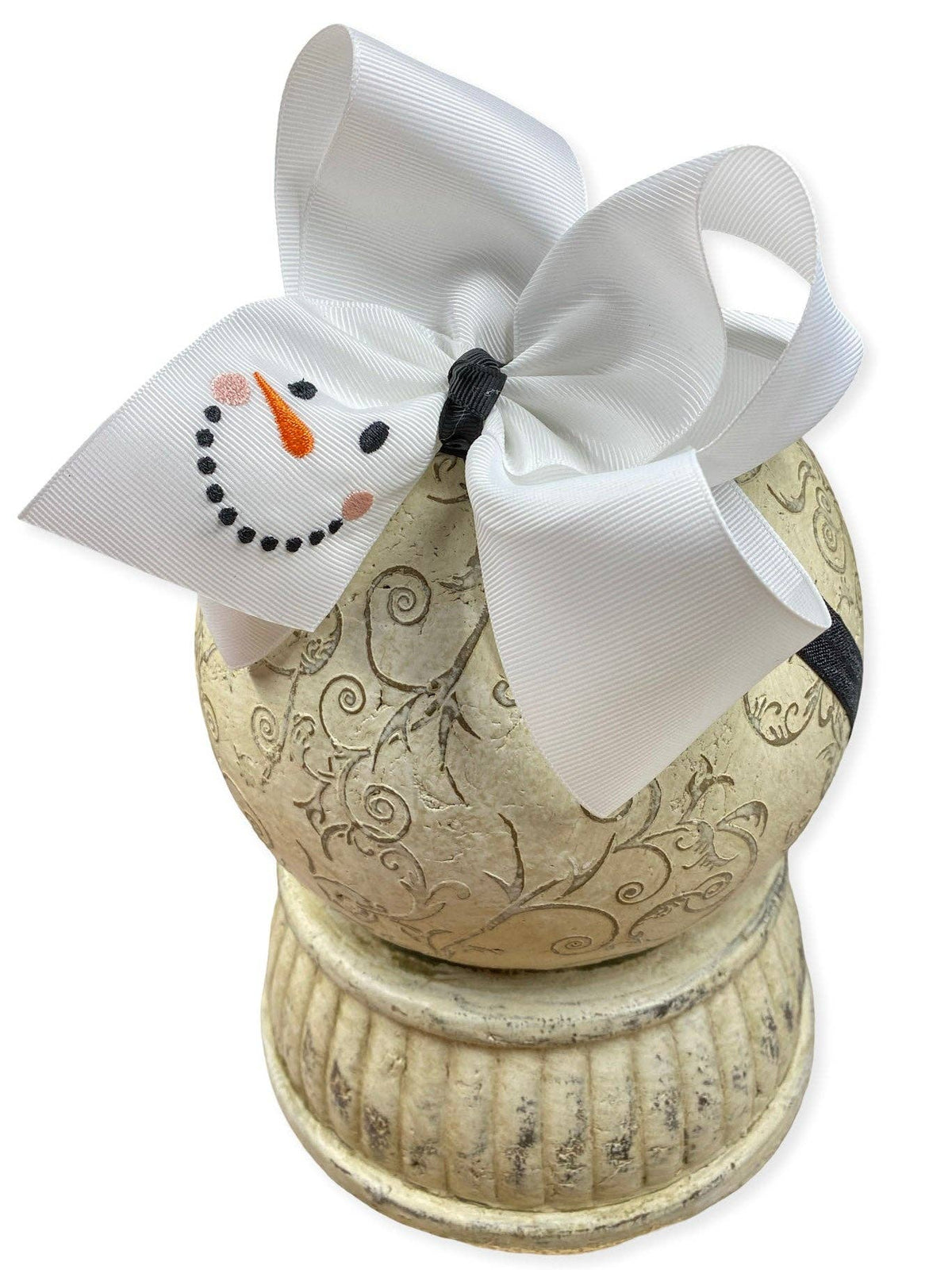 Snowman Embroidered Bow | Christmas Hair Bow | Clip or Headband