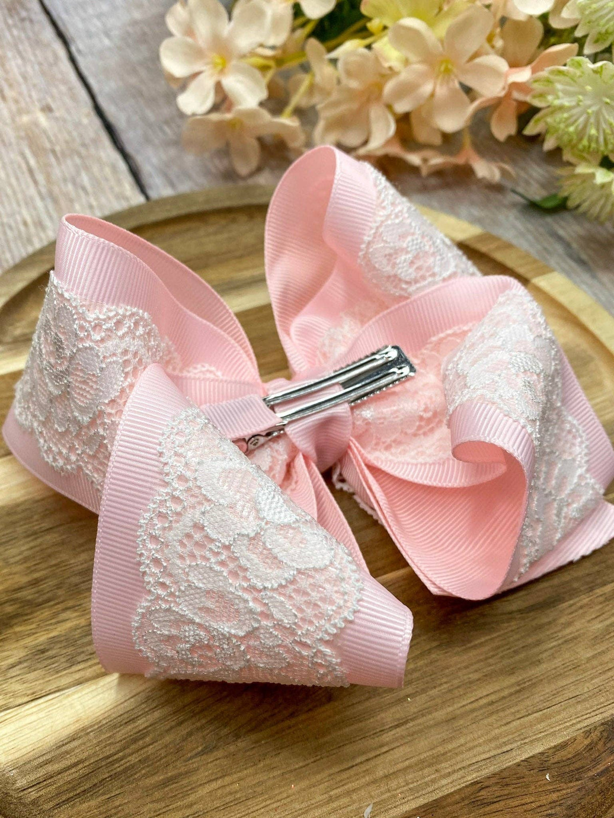 4.5" Chantilly Lace Two-Tone Hair Bow | Clip or Headband