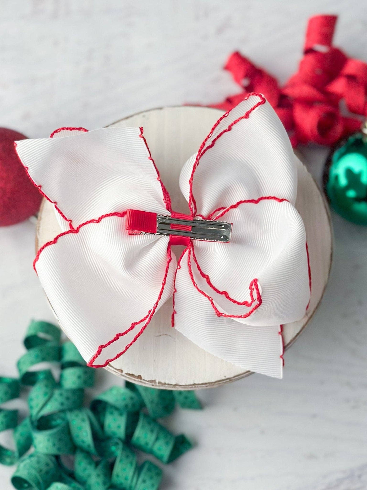 Candy Cane Embroidered Hair Bow | Clip or Headband