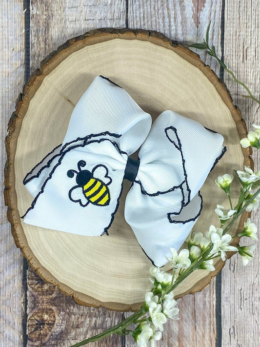 Bumblebee Embroidered Moonstitch Hair Bow | Clip or Headband