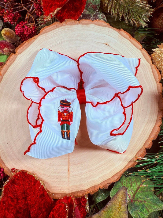 Nutcracker Embroidered Moonstitch Hair Bow | Clip or Headband