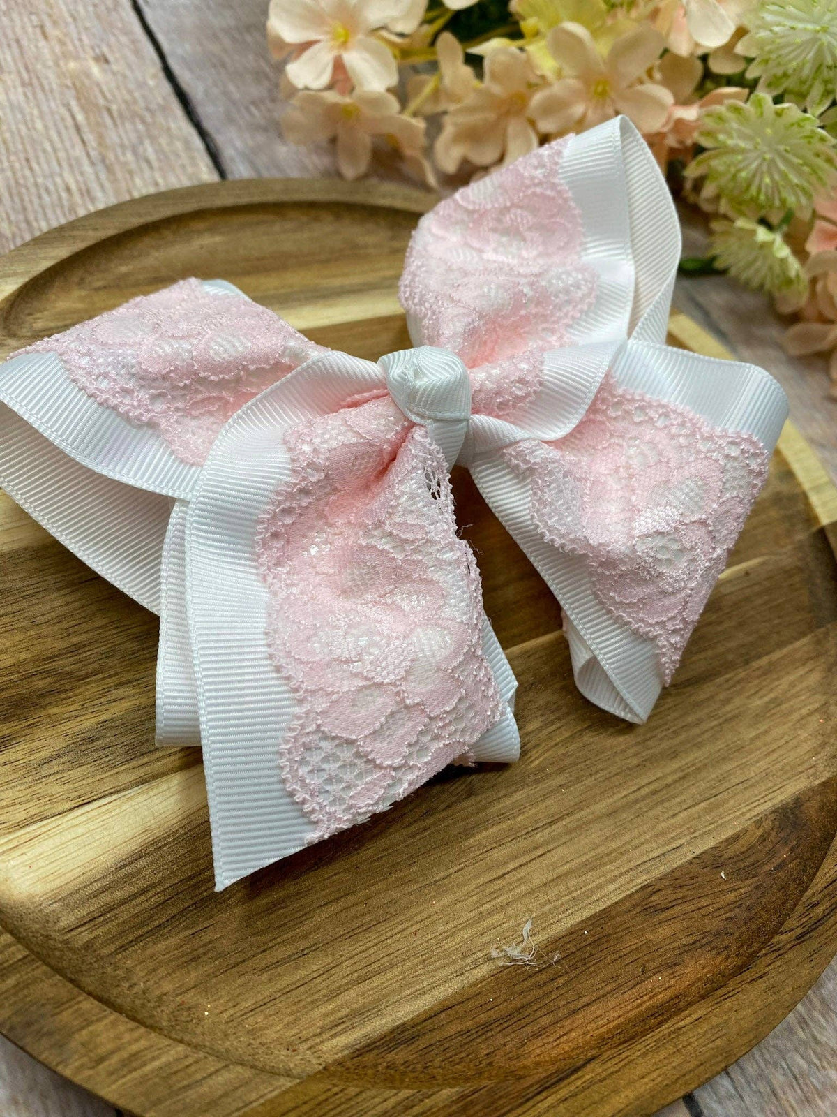 4.5" Chantilly Lace Two-Tone Hair Bow | Clip or Headband