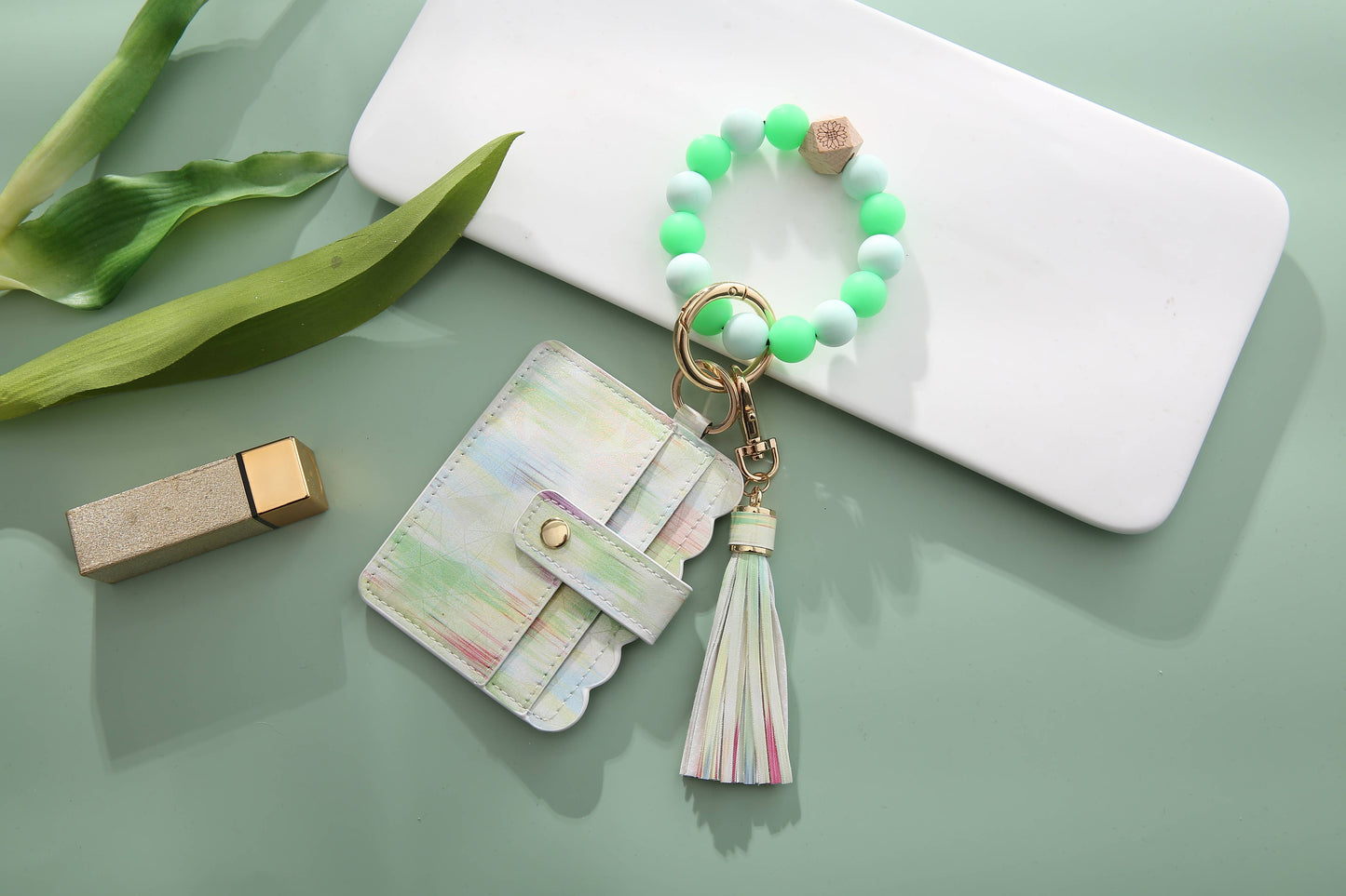 Silicone Wristlet - Glitter Wallet Keychain Bangle (Star)