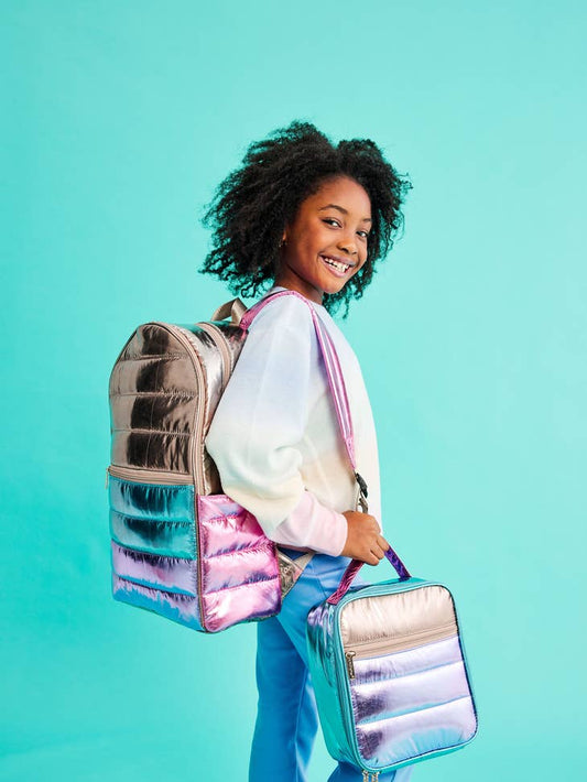 Icy Color Block Puffer Backpack