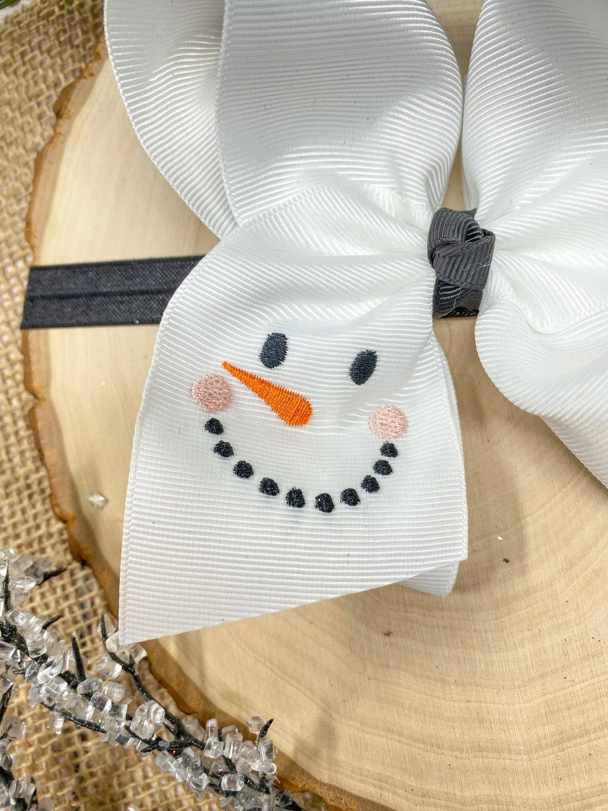 Snowman Embroidered Bow | Christmas Hair Bow | Clip or Headband