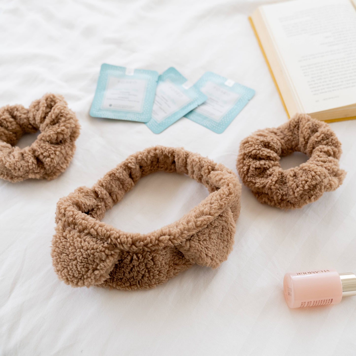 Teddy Bear Ear Spa Headband and Scrunchie Wristbands