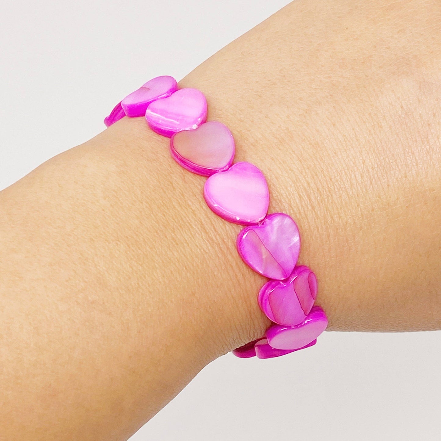 Shelly Heart Stretch Bracelet: Pink