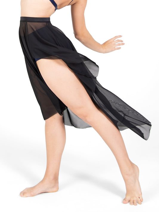 Asymmetrical Petal Front Mesh Skirt (Body Wrappers NL9110)