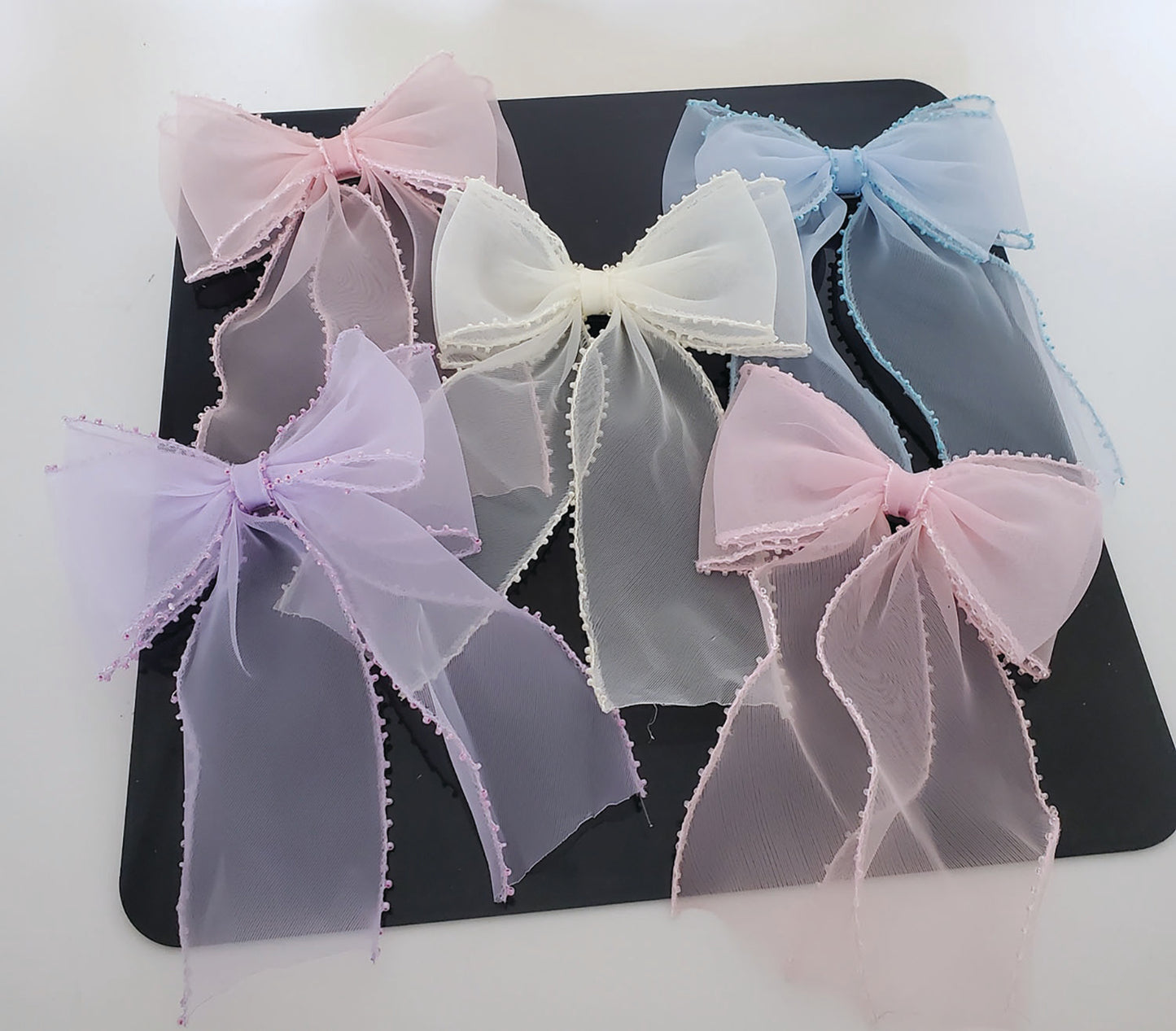 Pastel Hair Bow with Beads (FH2 HC0007)