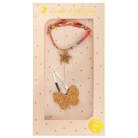 Gift box - Barrette & Bracelet - Butterfly & Betsy fluo tea